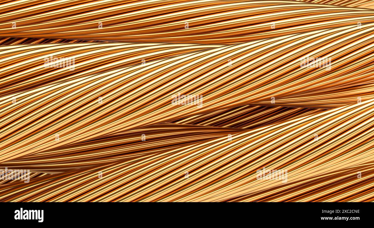 Verdrillte Kupferkabel bilden den Hintergrund der Energie der Metallindustrie Stockfoto
