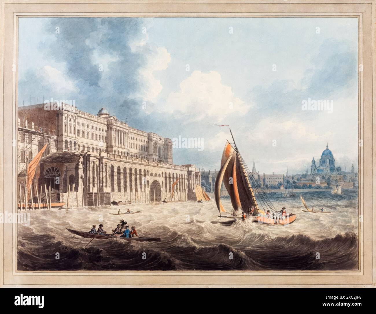 Edward Dayes, Somerset House von der Themse aus gesehen, Aquarellmalerei über Stift und Tinte, 1788 Stockfoto