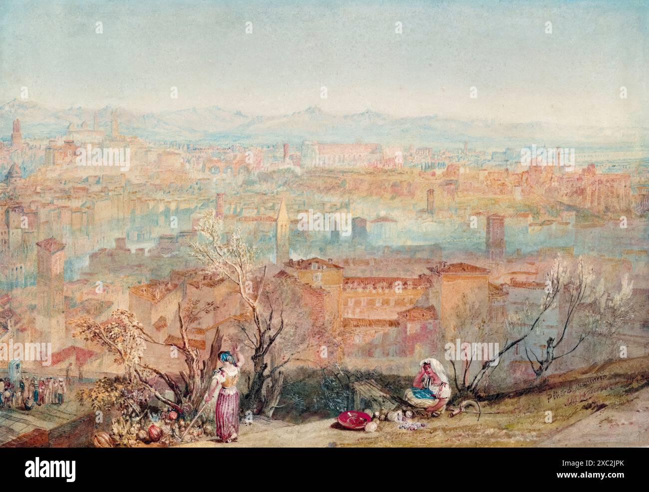 JMW Turner, Rom aus San Pietro in Montorio, Landschaftsmalerei in Aquarell über Stift und Tinte, 1820-1821 Stockfoto
