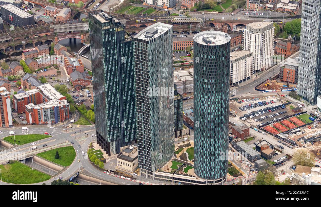 Luftbild des Stadtzentrums von Manchester aus 2000 Metern Stockfoto