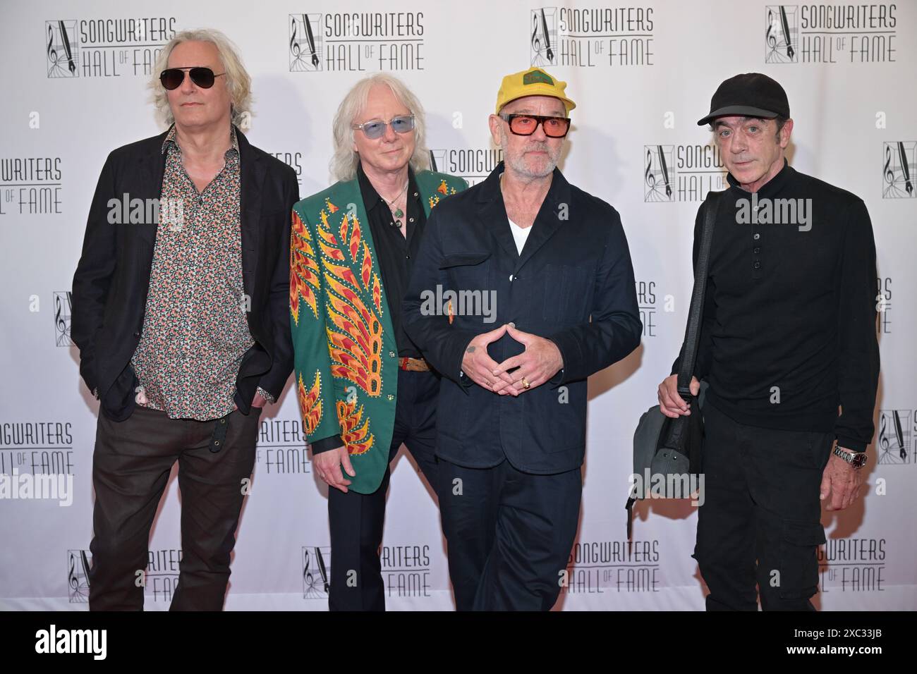 Die Bandmitglieder Peter Buck, Mike Mills, Michael Stipe und Bill Berry Stockfoto