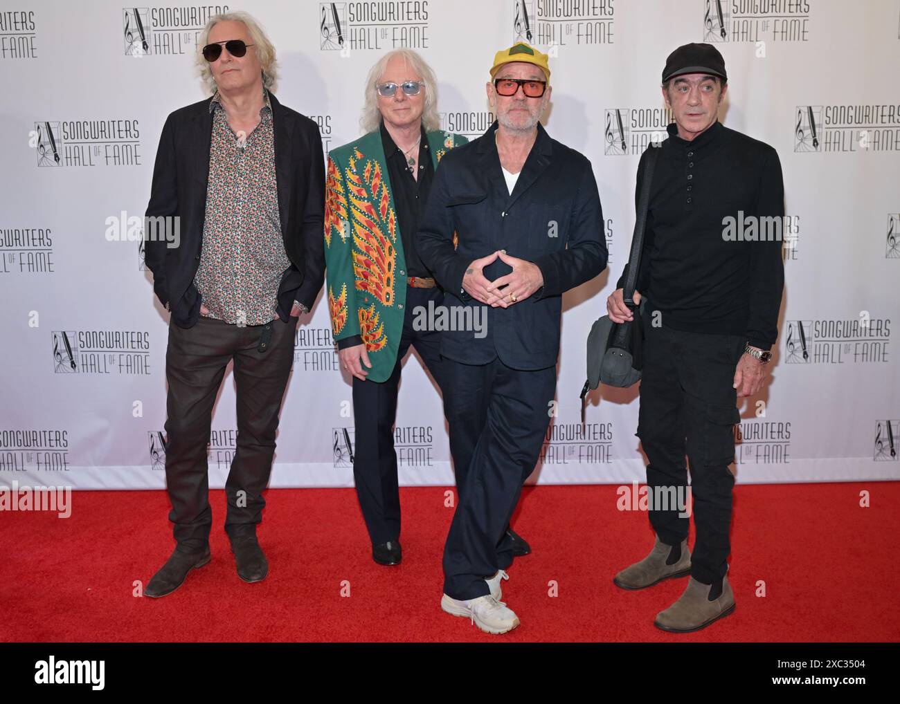 Die Bandmitglieder Peter Buck, Mike Mills, Michael Stipe und Bill Berry Stockfoto
