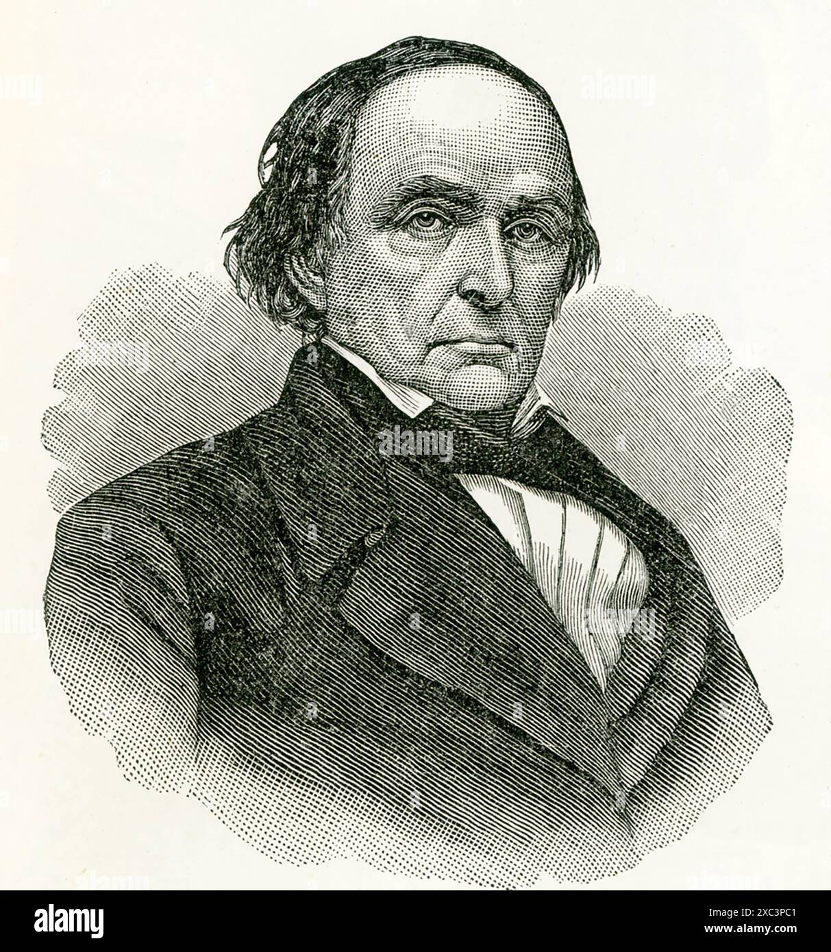 Daniel Webster (1782–1852) war ein US-amerikanischer Redner und Politiker, der vor dem Obersten Gerichtshof der Vereinigten Staaten als Anwalt tätig war und als US-Kongressabgeordneter, US-Senator und US-Außenminister diente. Er ist vor allem als begeisterter Nationalist und als Verfechter von Geschäftsinteressen während der Zeit des Jacksonian Agroismus bekannt. Stockfoto