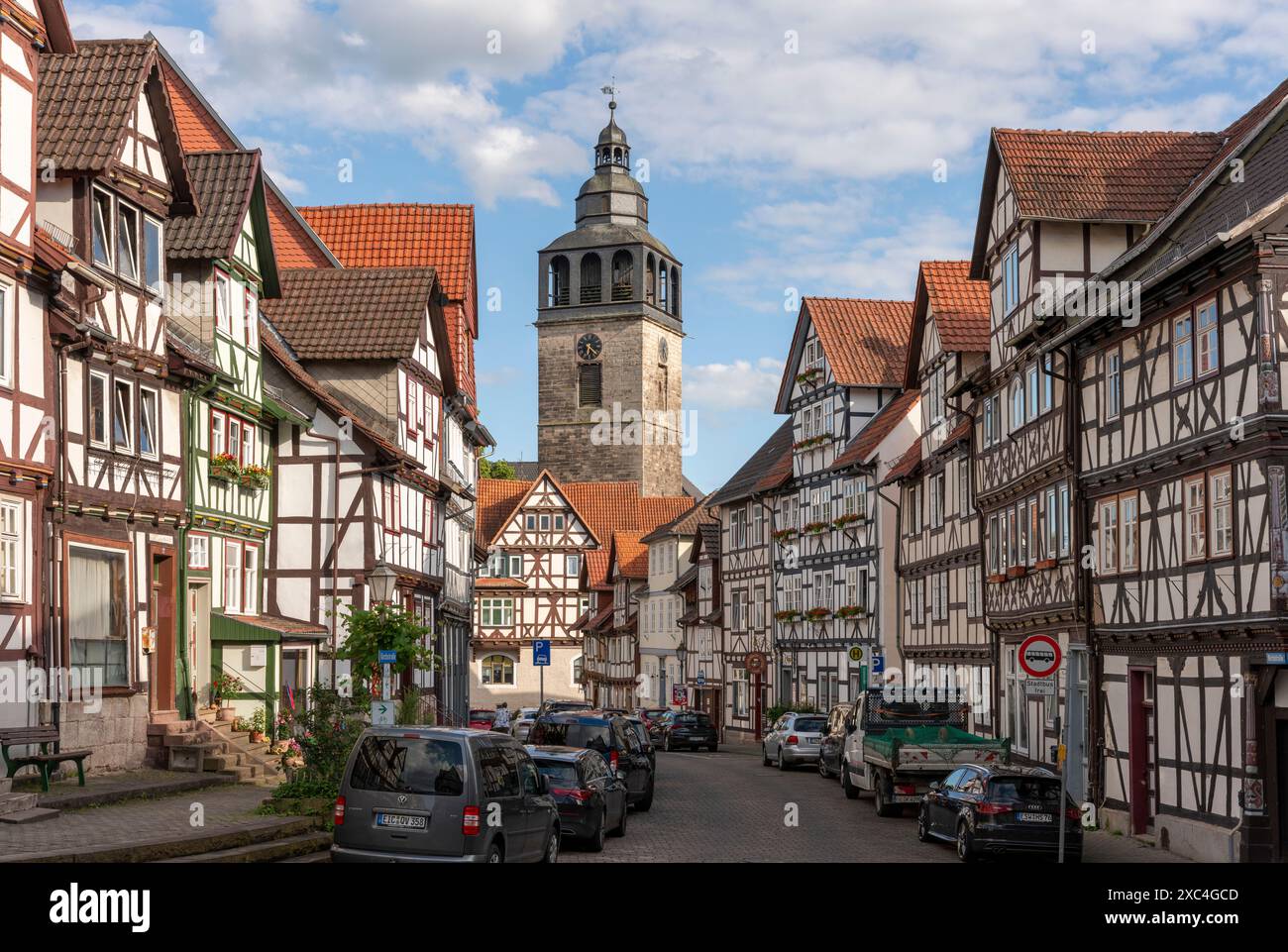 Bad Sooden-Allendorf, Ortsteil Allendorf, Kirchstraße, Blick nach Süden auf die Kirche Stockfoto