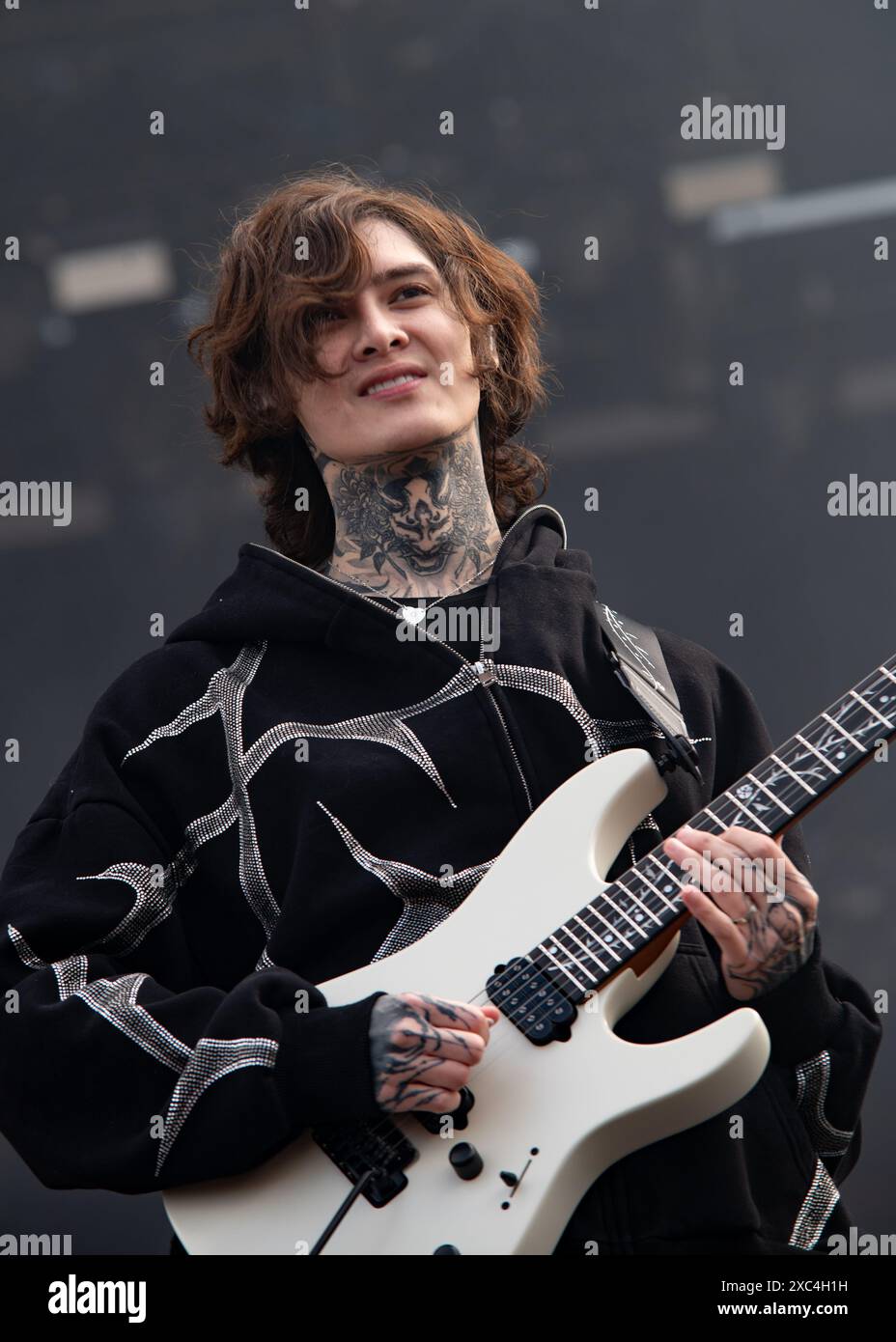 Donington, Großbritannien. Juni 2024. Polyphia erwärmt das Publikum auf der Hauptbühne beim Download Festival. Cristina Massei/Alamy Live News Stockfoto