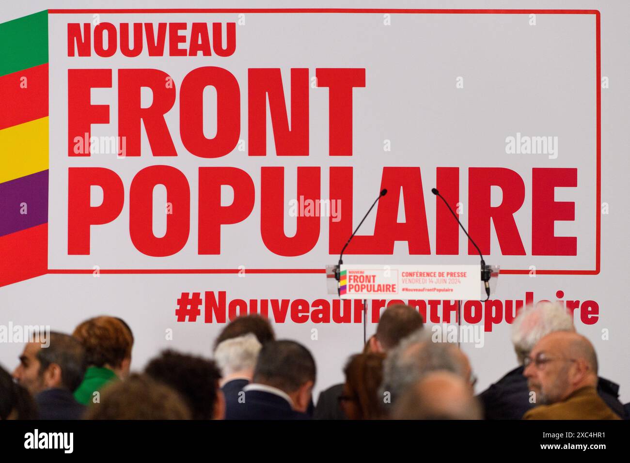 Paris, Frankreich. Juni 2024. Julien Mattia/Le Pictorium - neue Pressekonferenz der Volksfront - 14/06/2024 - France/Ile-de-France (Region)/Paris - Illustration bei der Pressekonferenz der Nouveau Front Populaire im Maison de la Chimie, Paris, 14. Juni 2024. Quelle: LE PICTORIUM/Alamy Live News Stockfoto
