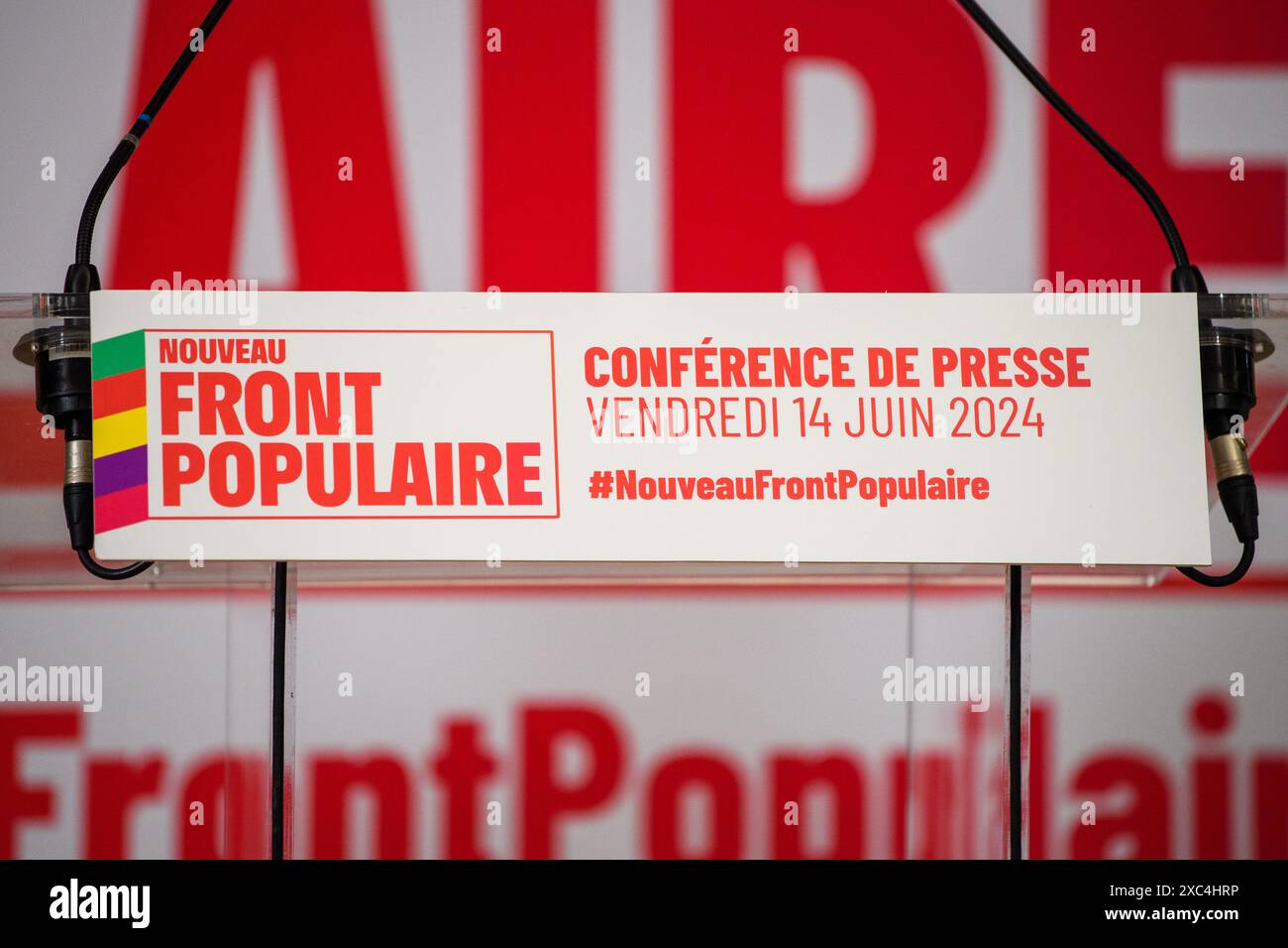 Paris, Frankreich. Juni 2024. Julien Mattia/Le Pictorium - neue Pressekonferenz der Volksfront - 14/06/2024 - France/Ile-de-France (Region)/Paris - Illustration bei der Pressekonferenz der Nouveau Front Populaire im Maison de la Chimie, Paris, 14. Juni 2024. Quelle: LE PICTORIUM/Alamy Live News Stockfoto