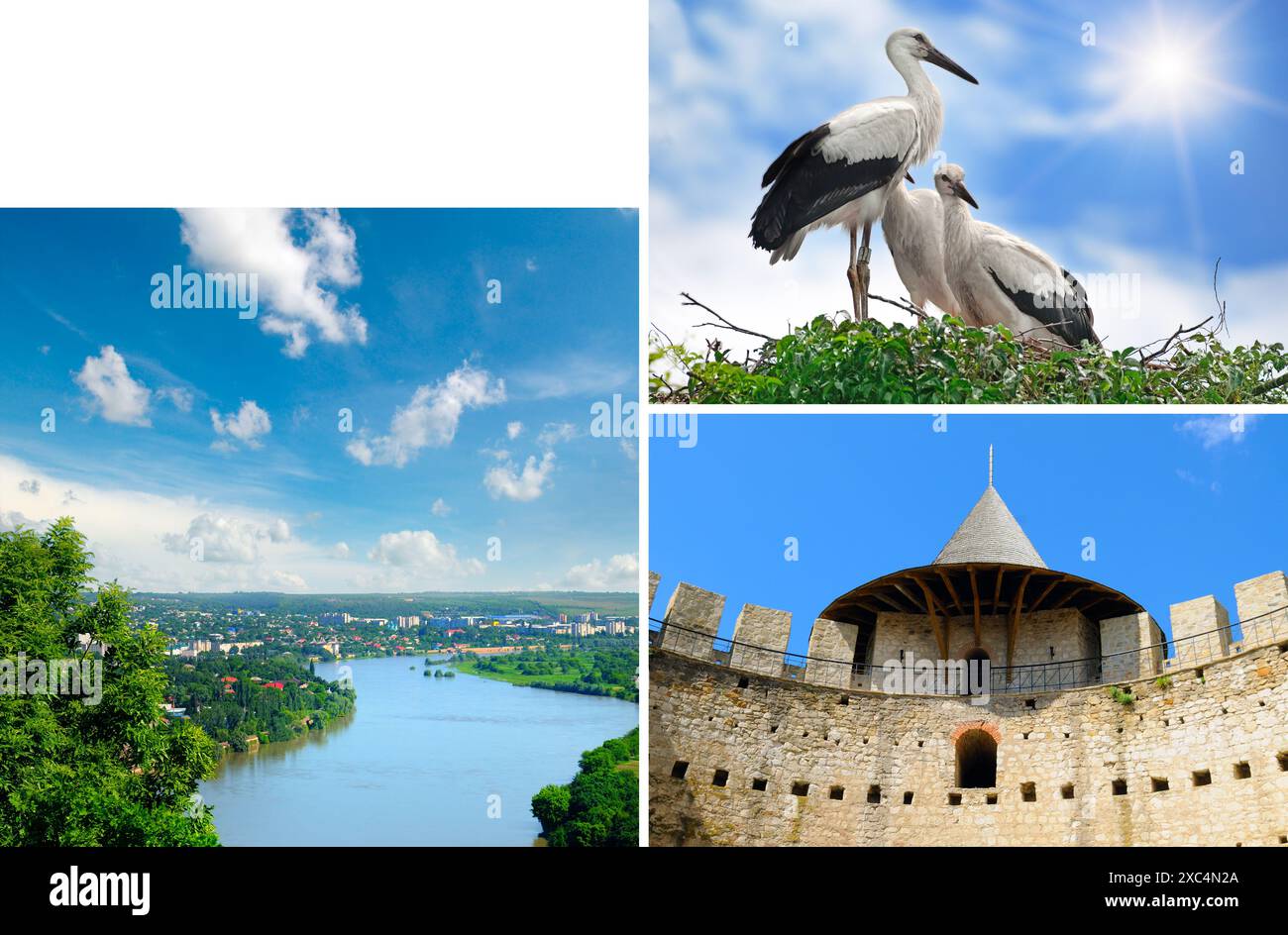 Luftaufnahme der mittelalterlichen Festung in Soroca, Republik Moldau. Freier Platz für Text. Collage. Stockfoto