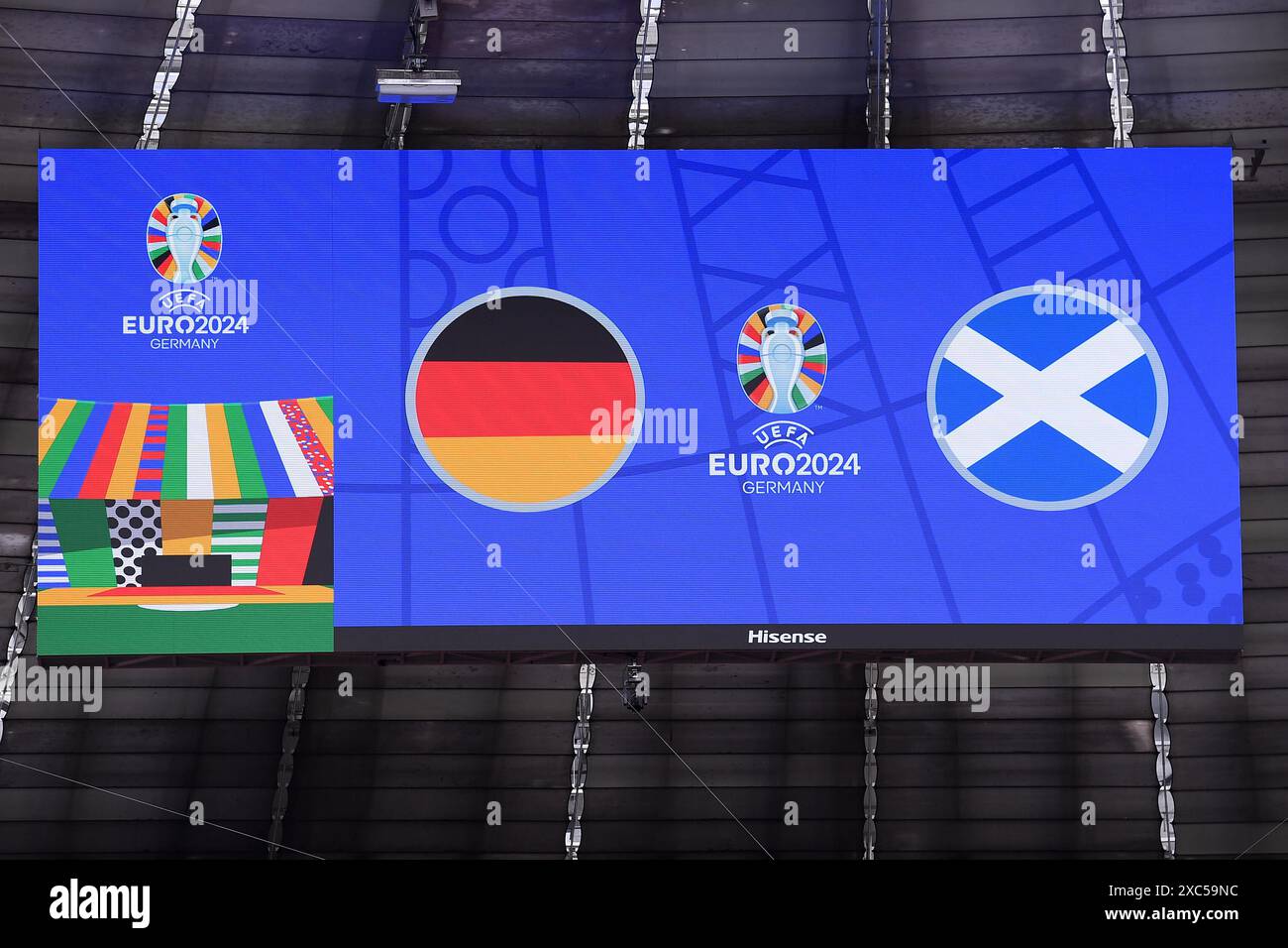 Fussball UEFA EURO 2024 Gruppenphase 1. Spieltag Eroeffnungsspiel Deutschland - Schottland am 14.06.2024 in der München Fussball Arena in München Anzeigetafel/Videowand Foto: Revierfoto Credit: ddp Media GmbH/Alamy Live News Stockfoto