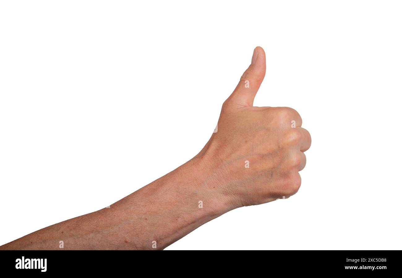 Daumen hoch Geste, Hand guter Finger wie ja, okay isoliert. Positive Zufriedenheit mit dem Symbol „Best Approve“ (Geschäftszeichen). Auswahl erfolgreich bestätigen und agre akzeptieren Stockfoto