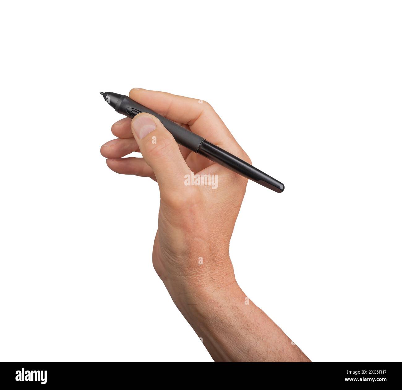 Handschreiber, Unterschrift. Isolierte digitale Grafik für Unternehmen über Bildschirm. Notieren Sie das Gerät notieren Sie sich die Aufzeichnung der Zeichnung des weißen Fingers unsichtbar. Stockfoto