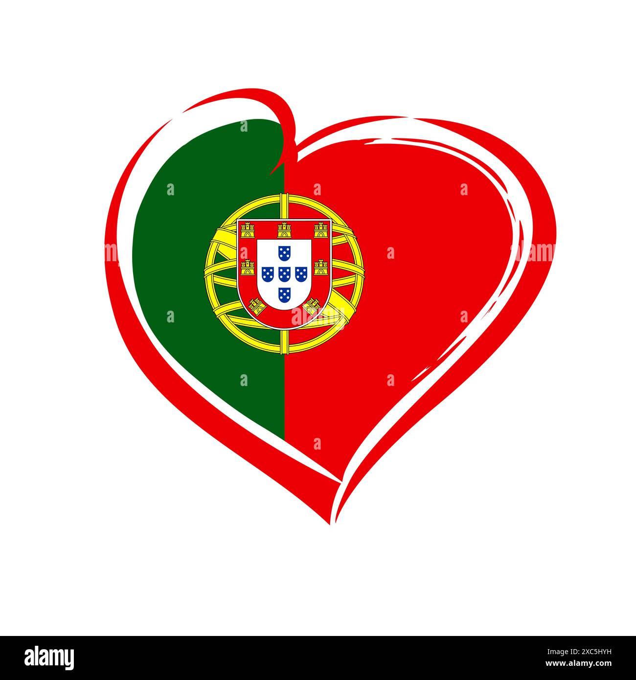 Portugiesisches kreatives Herz-Emblem. Niedliches Logo mit der Flagge Portugals. Sport- oder politische Ikone. Isolierte Konstruktion. Weihnachtsdekoration. Dekoratives Konzept. Stock Vektor