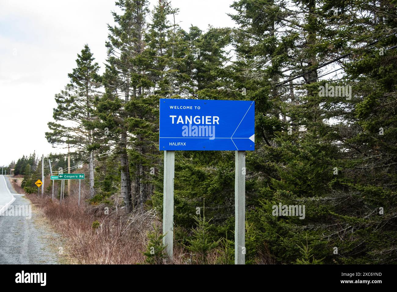 Willkommen beim Tanger-Schild auf dem Highway 7 in Nova Scotia, Kanada Stockfoto