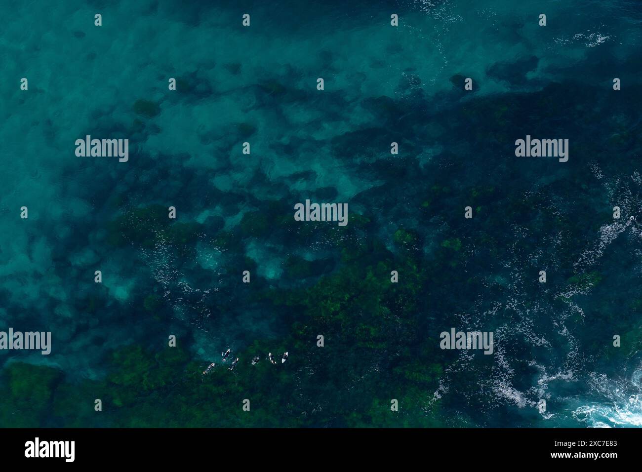 Wellen brechen im Winter am Strand von Sydney von oben in einem Hubschrauber Stockfoto