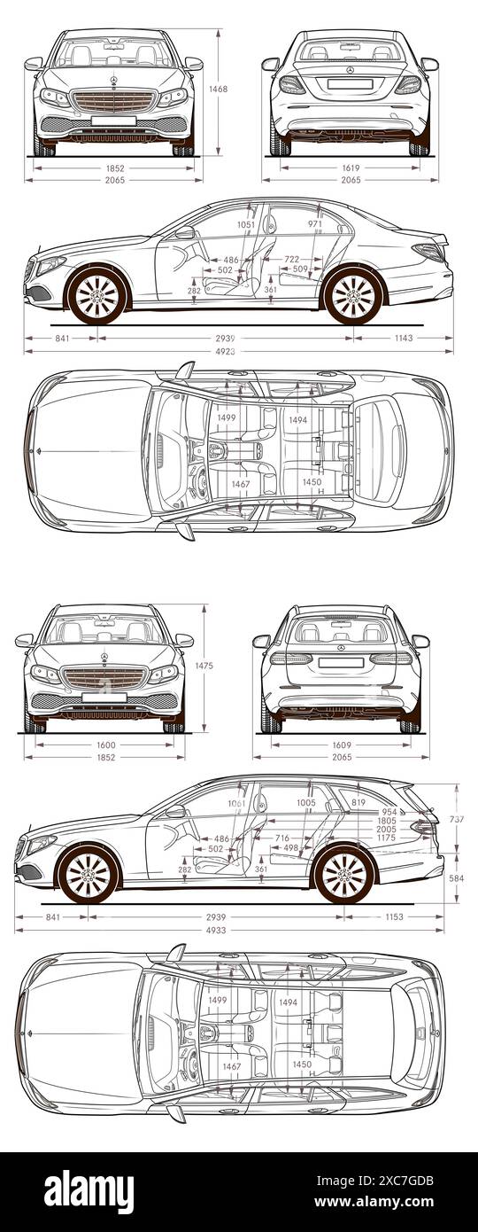 Mercedes-Benz E-Klasse 2016-Bauplan Stock Vektor