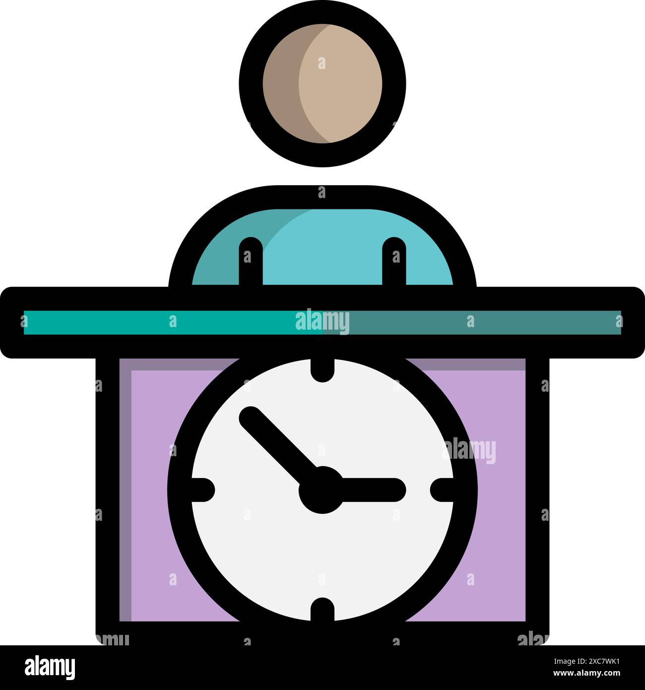 Lineares Symbol für Vorlesungszeit. Lehrraum, Professor, Seminar, Wanduhr flache Symbole. Geeignet für Websites, UI und mobile Apps. Stock Vektor