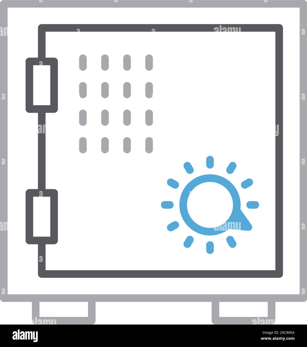 Symbol für Banksafe aus Metall in flachem Stil. Vektorillustration des Geldraums auf isoliertem Hintergrund. Geschäftskonzept für Speicherschilder. Stock Vektor