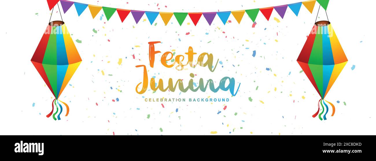 Wunderschöne Festfesta Junina Flaggen Girlande dekoratives Banner Design Stock Vektor