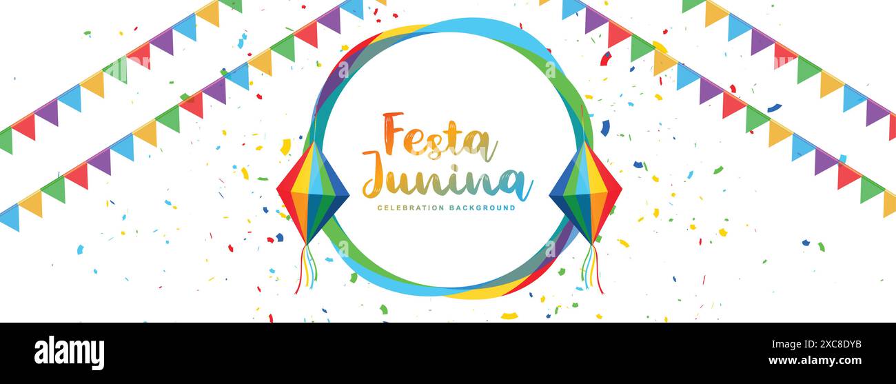 Wunderschöne Festfesta Junina Flaggen Girlande dekoratives Banner Design Stock Vektor