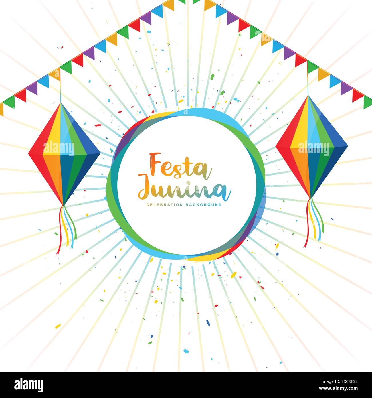 Festa junina brasilien Festivalkarte auf dekorativen Partyflaggen Hintergrund Stock Vektor