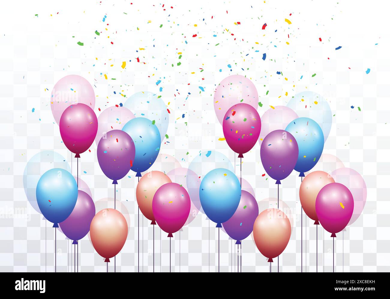 Dekorative mehrfarbige Ballons Happy Birthday Karte auf transparentem Hintergrund Stock Vektor