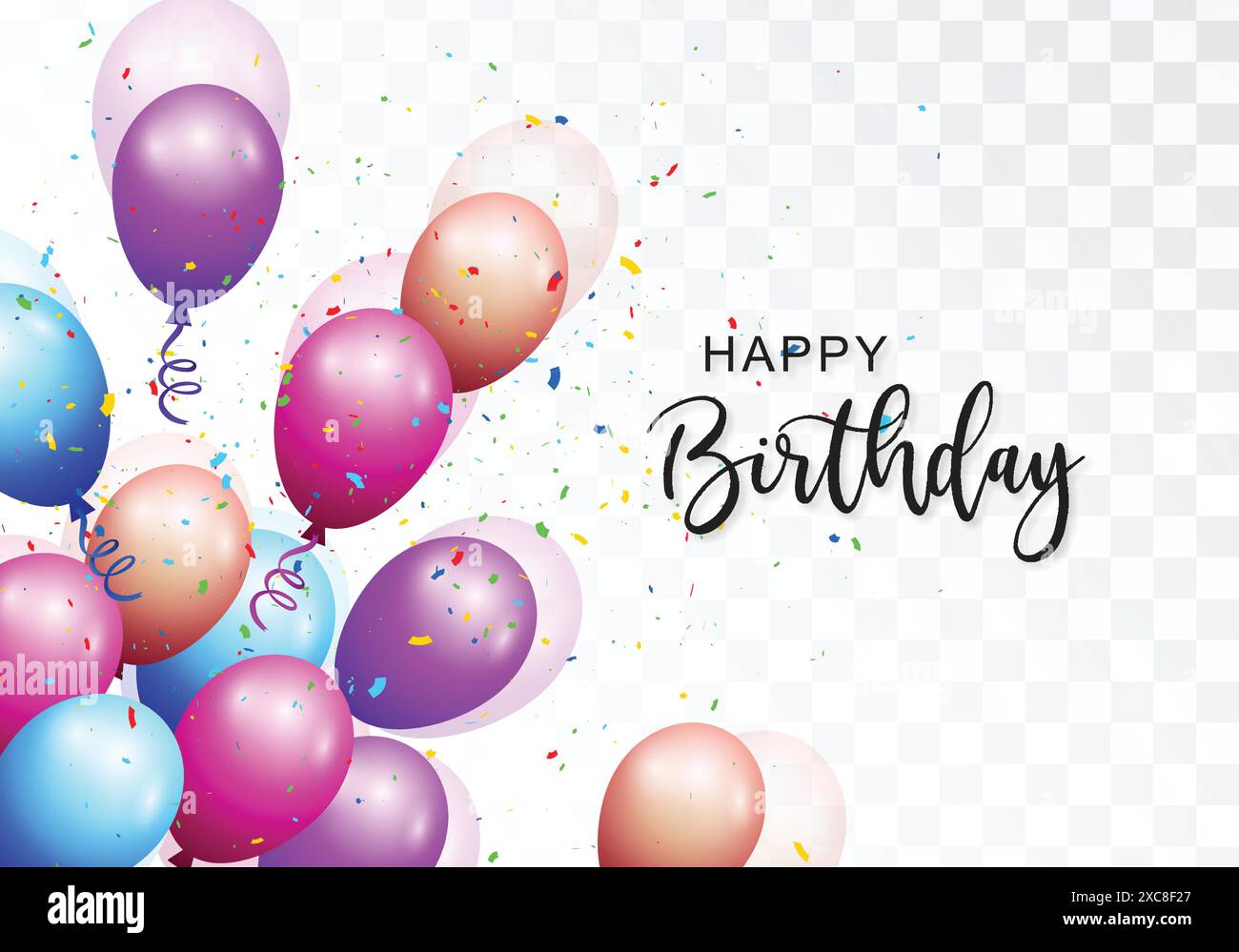 Dekorative mehrfarbige Ballons Happy Birthday Karte auf transparentem Hintergrund Stock Vektor