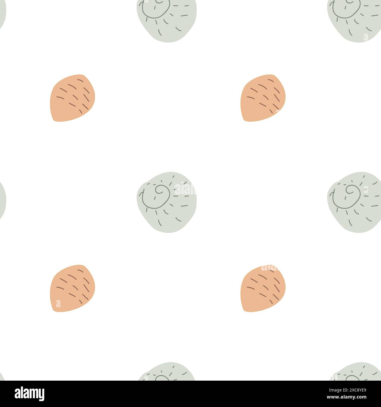 Niedliches Modemuster für Kinder. Kindliche Meeresschale nahtloser Hintergrund. Muster der Meereslebeelemente. Kinderzimmer-Design. Pastellfarben. Muschelhintergrund, Stock Vektor