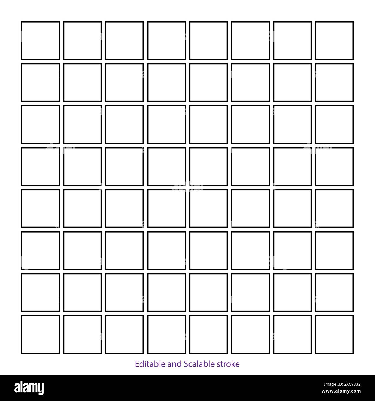 Quadrat in 64 Teile unterteilt 8x8 Raster schwarz bearbeitbare und skalierbare Strichdarstellung. Stock Vektor