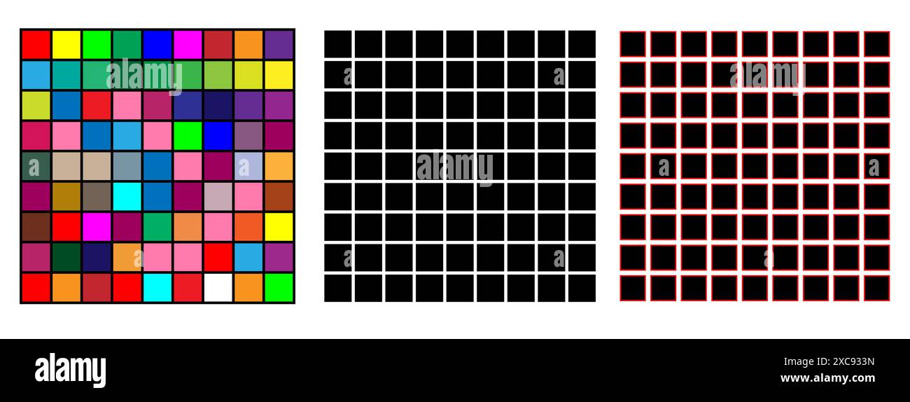 Quadratisches, in 81 Teile geteiltes, schwarzes 9-Raster. Stock Vektor