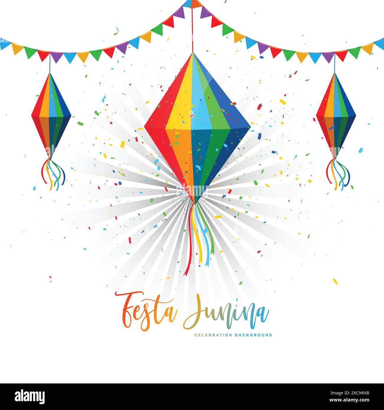 Festa Junina Deko auf hängender Laterne mit Festkarte Stock Vektor