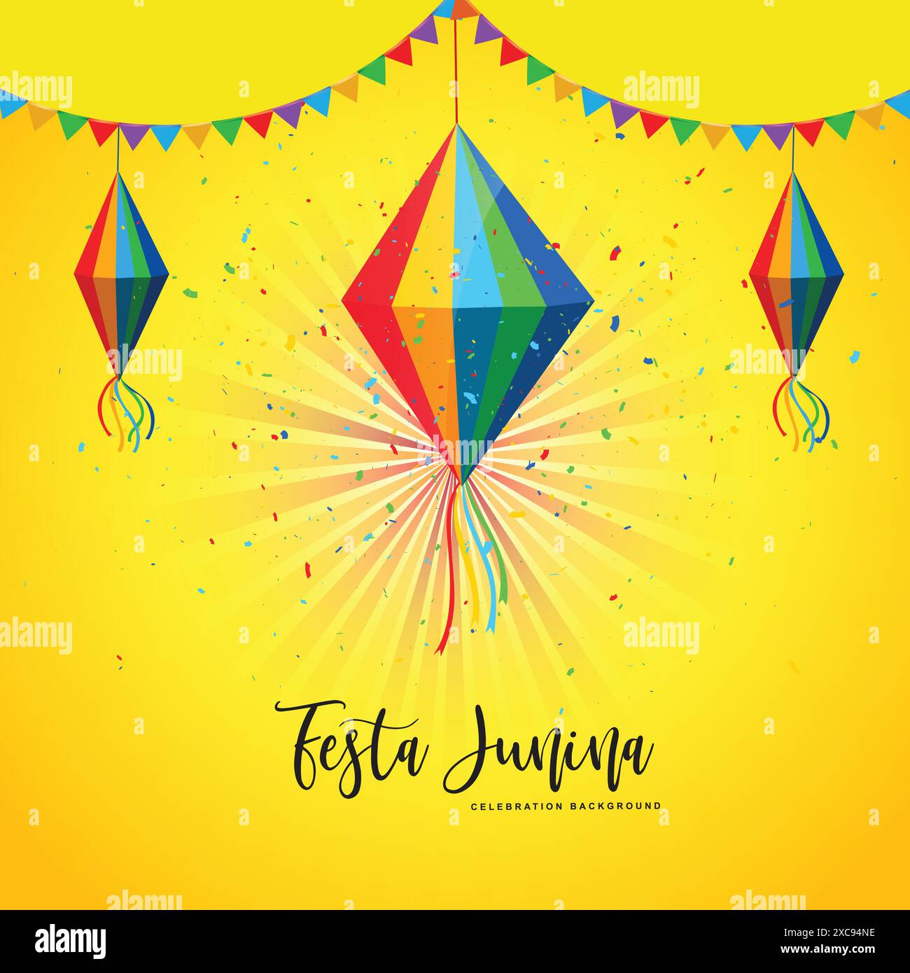 Festa Junina Deko auf hängender Laterne mit Festkarte Stock Vektor