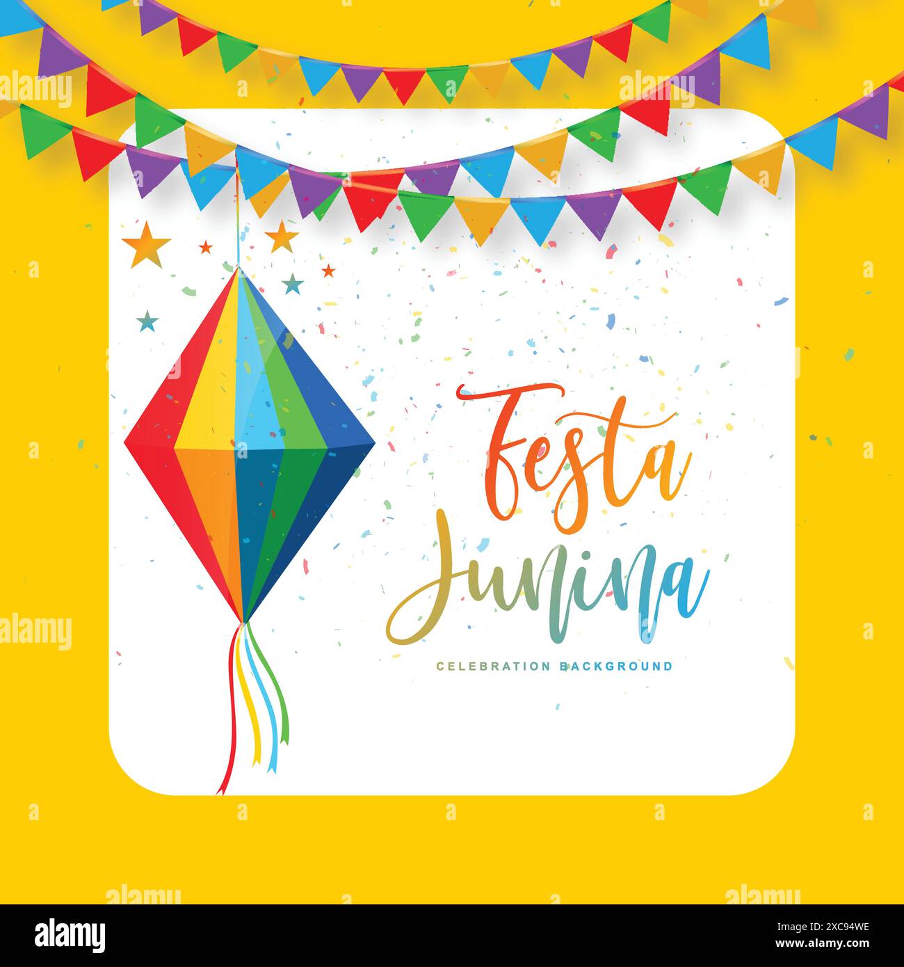 Festa junina brasilien Festivalkarte auf dekorativen Partyflaggen Hintergrund Stock Vektor