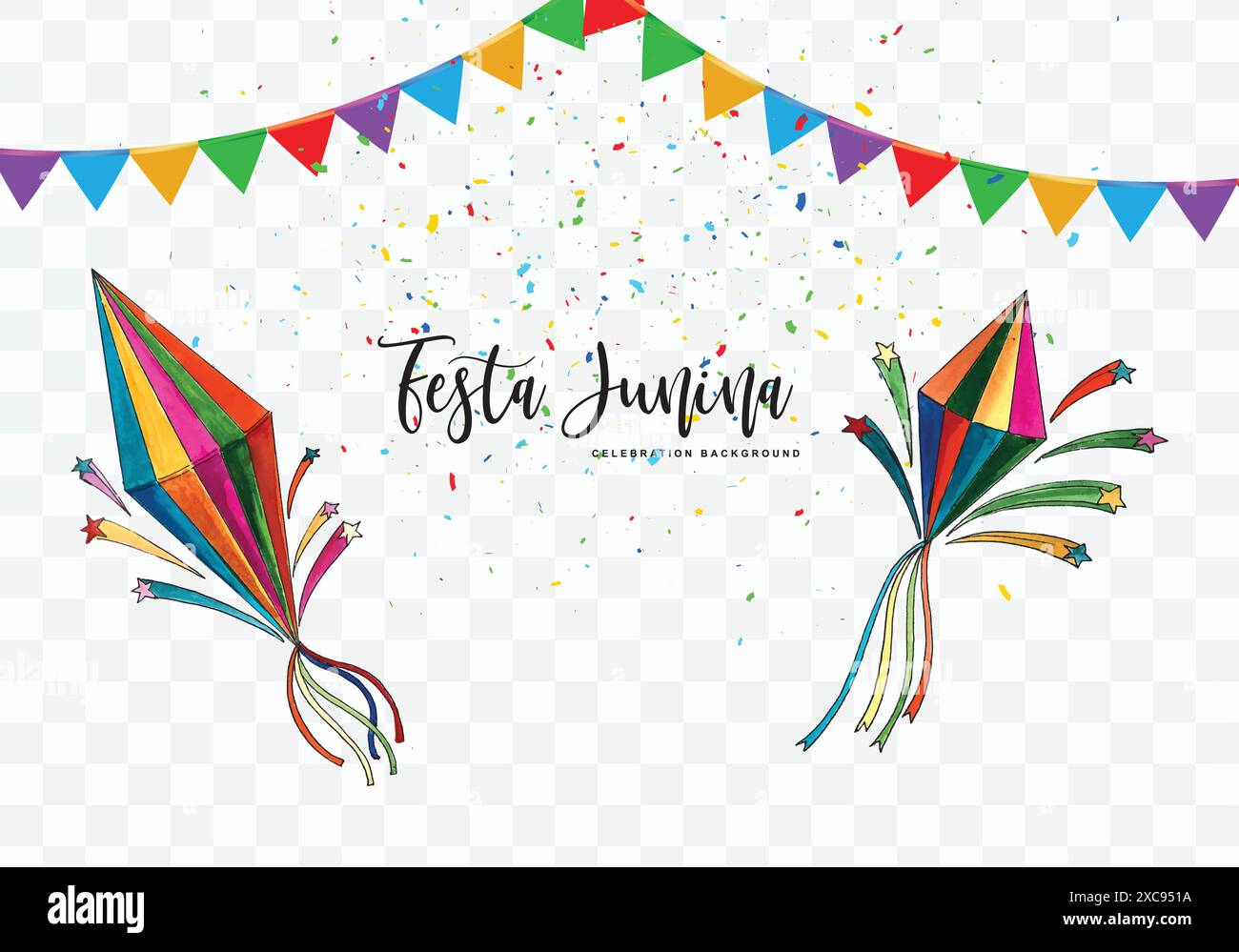 Brasilianische Festa Junina Event dekorative Party Flagge Feier Karte transparenter Hintergrund Stock Vektor