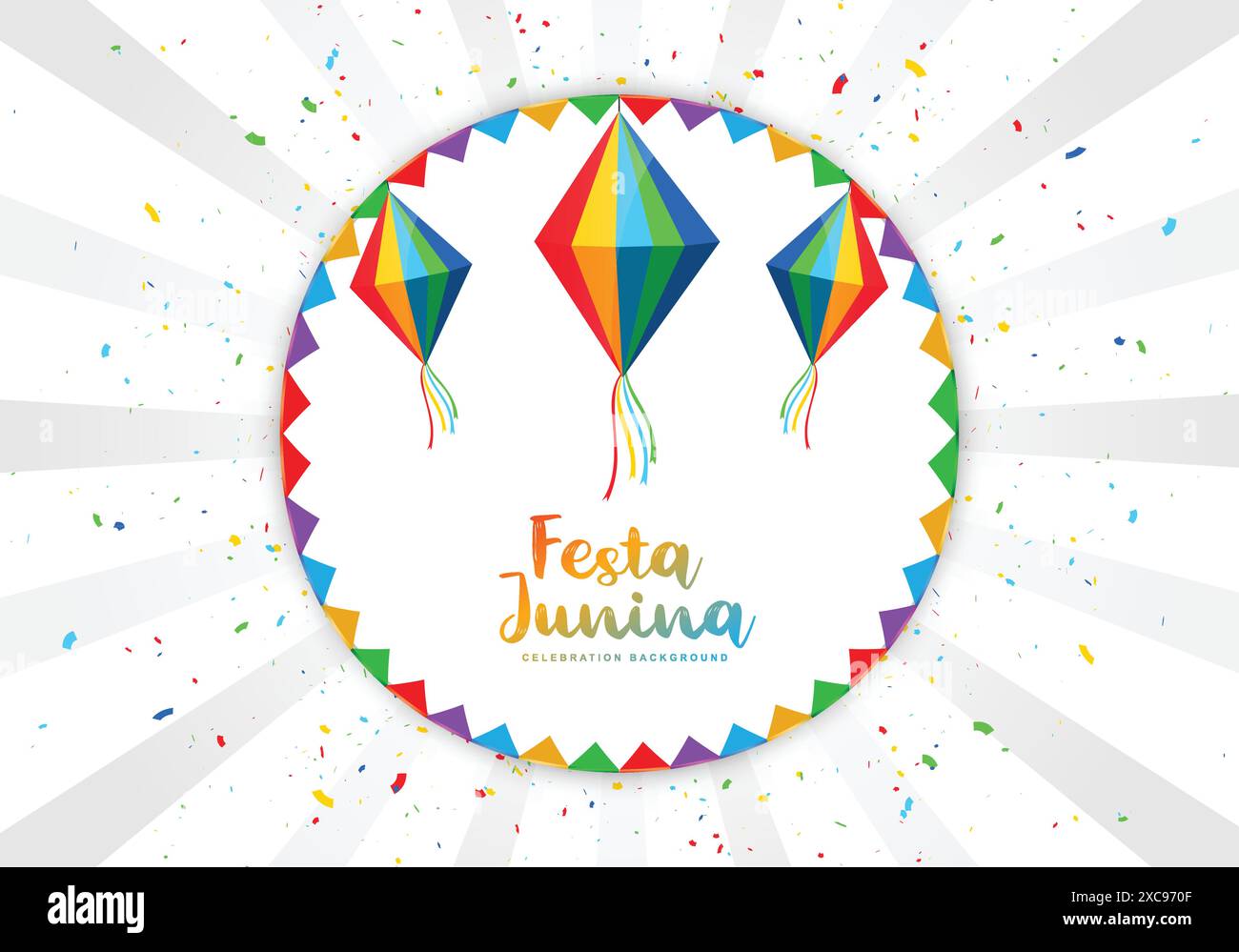 Festa junina brasilien Festivalkarte auf dekorativen Partyflaggen Hintergrund Stock Vektor