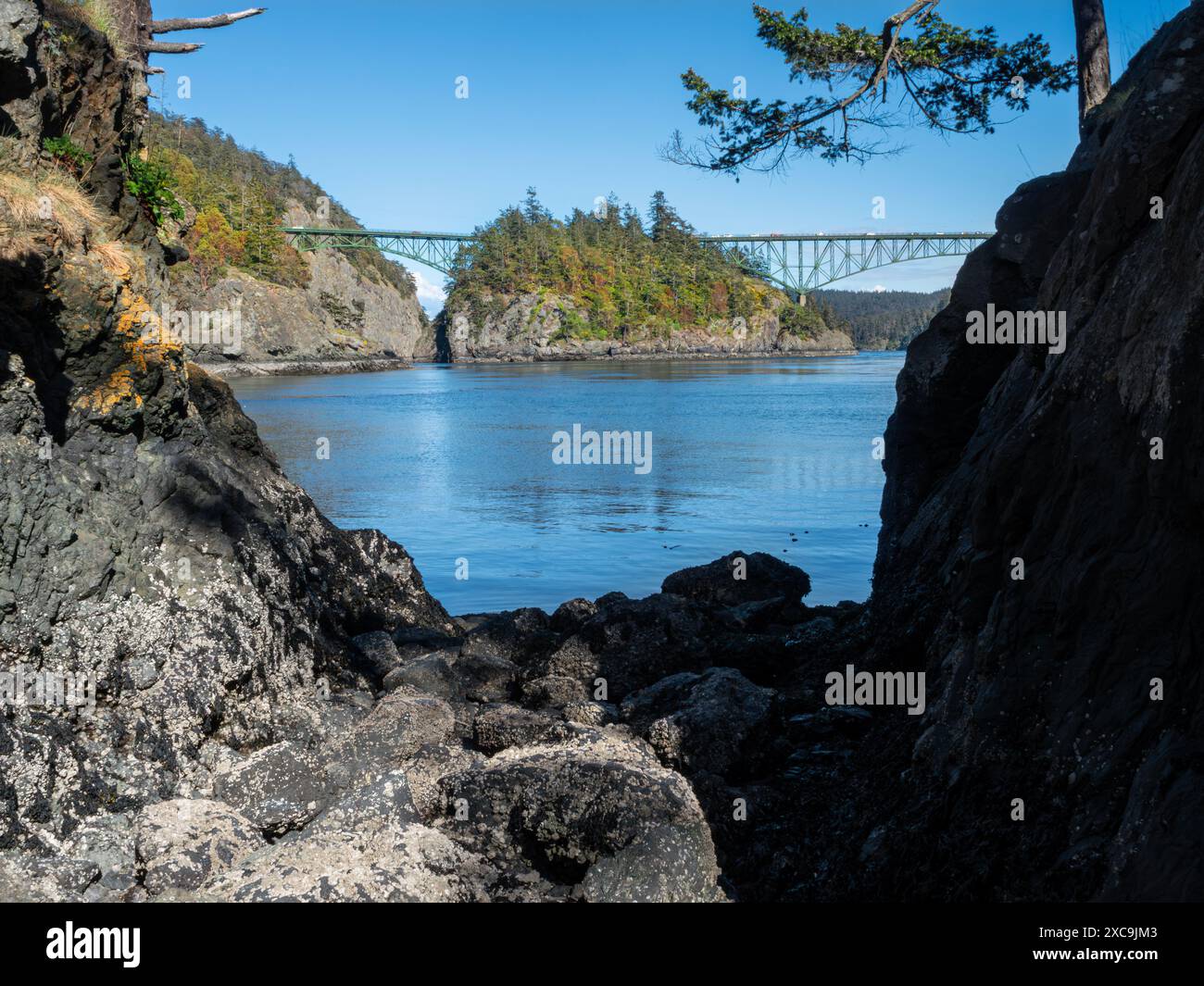 WA25321-00...WASHINGTON - die Decepetion Pass Bridge führt von Whidbey Iland nach Pass Island und weiter nach Fidalgo Island. Stockfoto