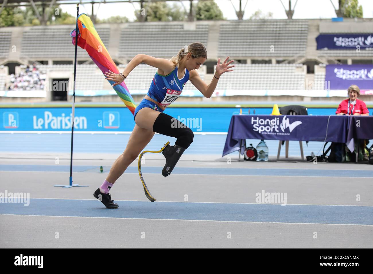 Paris, Frankreich, Freitag, 14. juni 2024, Handisport Paris Open 2024, Filippi Giuliana, Damen-Langsprung-T62-Finale. Credit Francois Loock / Alamy Live News Stockfoto