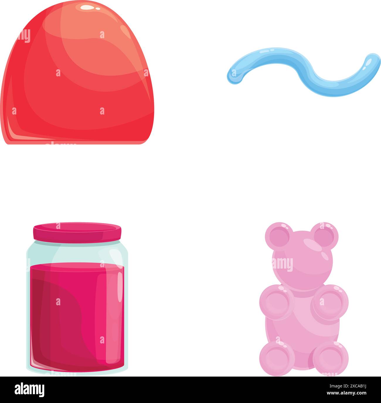 Verschiedene Jelly-Symbole setzen Cartoon-Vektor. Bunte Gummibonbons und Gelee. Süßes Essen, Nachtisch Stock Vektor