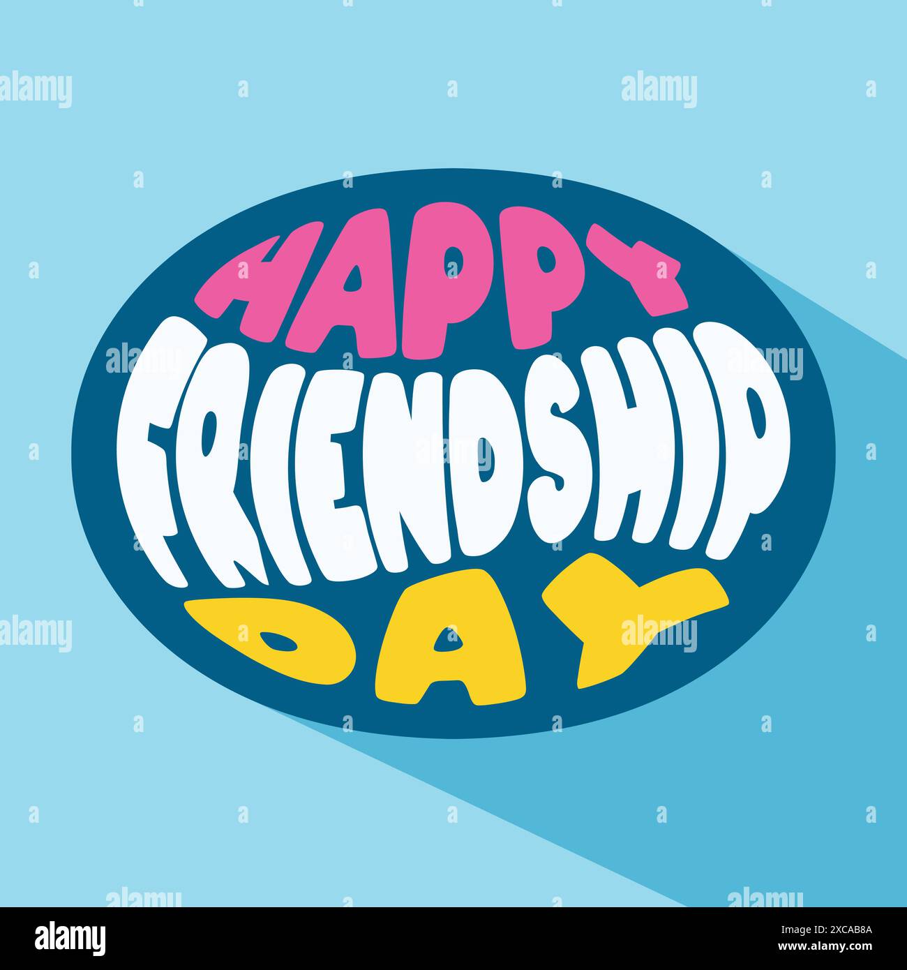 Happy Friendship Day Bunte Typografie Vektor Illustration mit niedlichen Herzen und Freundschaftselementen auf einem blauen Hintergrund. Poster zum Freundschaftstag, Verbot Stock Vektor