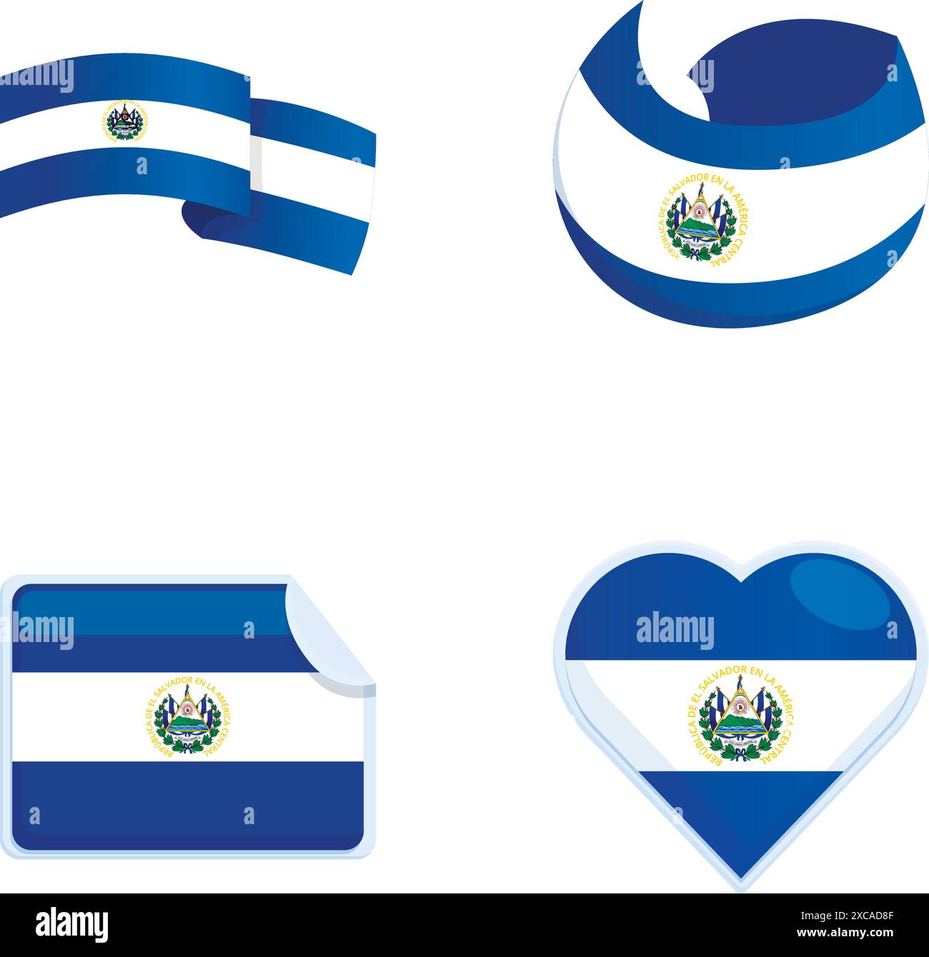 Liebe salvador Symbol Icons Set Cartoon Vektor. Flagge des Nationalstaats El salvador. zentralamerikanisches Land Stock Vektor