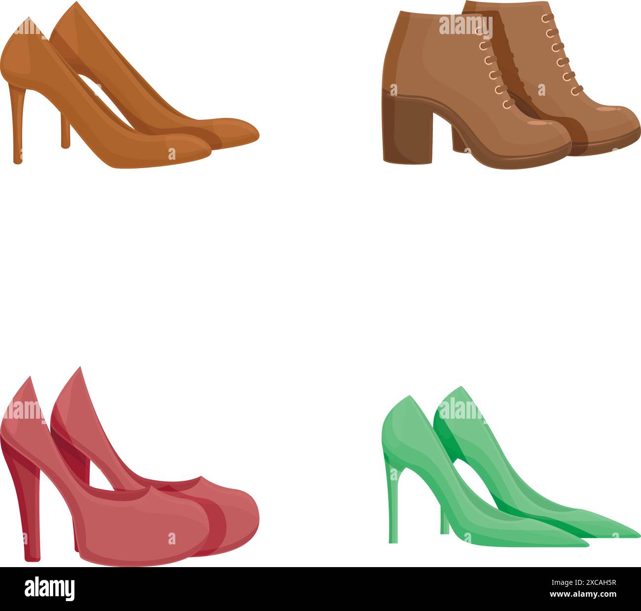 Vielseitiges Set stilvoller Damenschuhe in einem klaren, modernen Illustrationsstil Stock Vektor