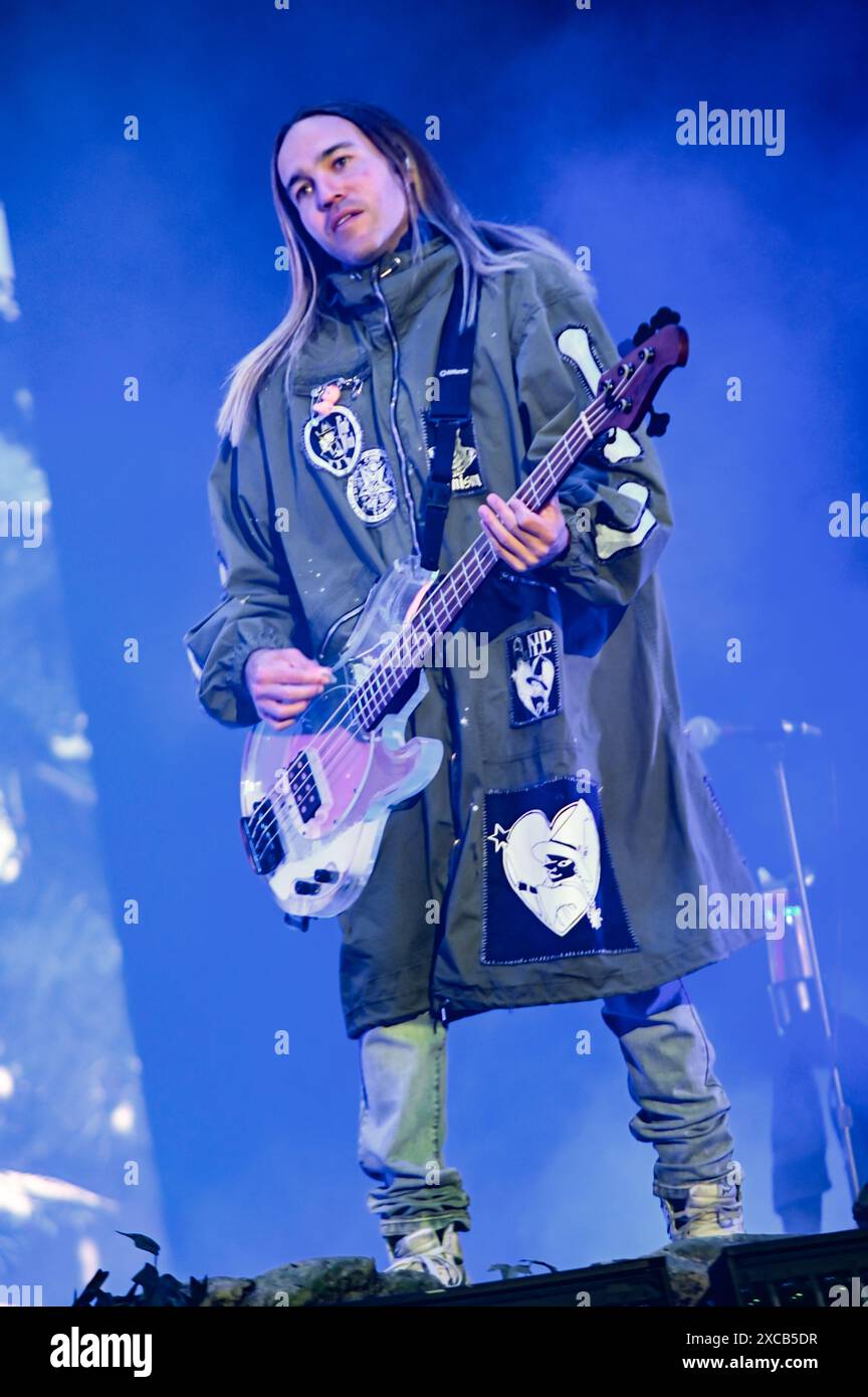 Donington, Großbritannien. Juni 2024. Fall Out Boy Headline Main Stage am Samstag beim Download Festival. Quelle: Cristina Massei/Alamy Live News Stockfoto