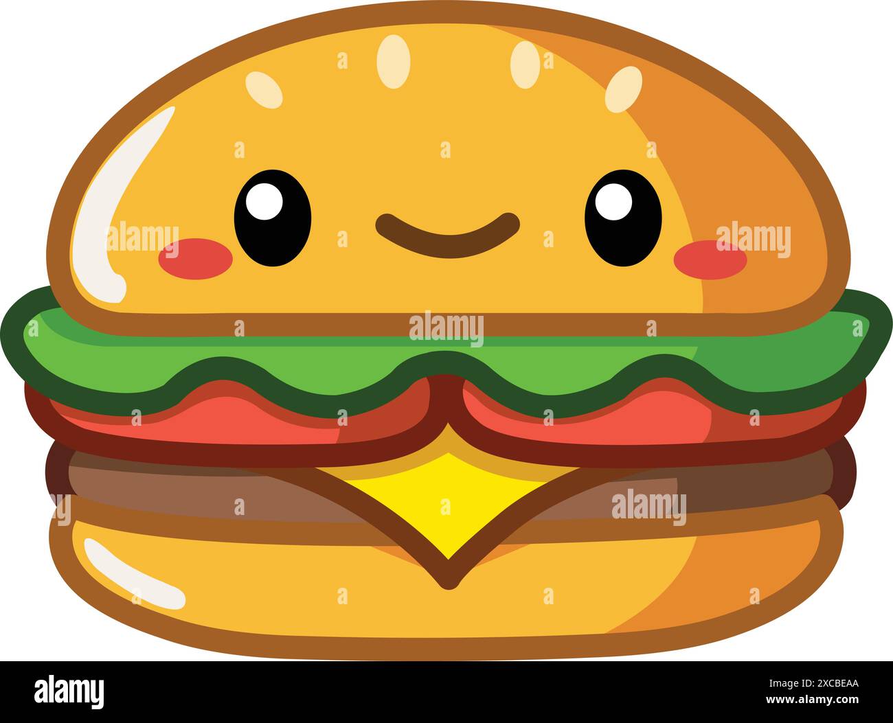 Süßer, lächelnder Burger im Kawaii-Stil Stock Vektor