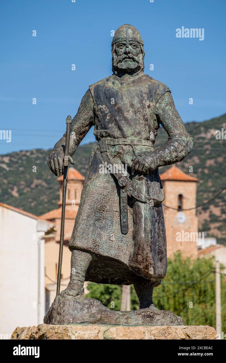 Rodrigo Diaz de Vivar, die Cid Campeador, Werk von Luis Moreno Cutando, El Poyo del Cid, Calamocha, Provinz Teruel, Aragon, Spanien Stockfoto