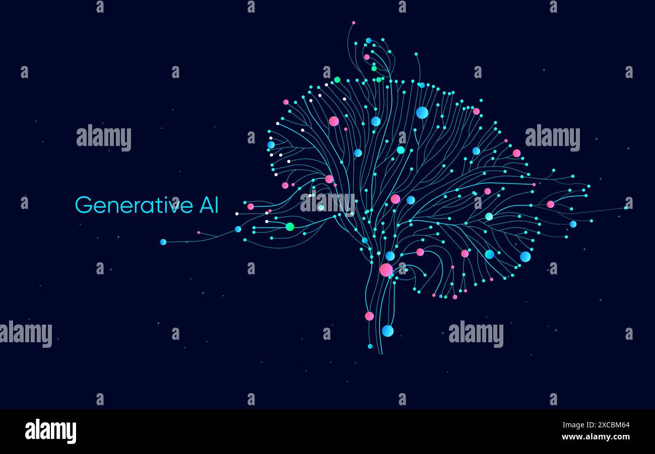 Abbildung des abstrakten Streams. Künstliche Intelligenz. Big Data, Technologie, Datenübertragung, Datenfluss, großes Sprachmodell, generative KI, LLM Stock Vektor