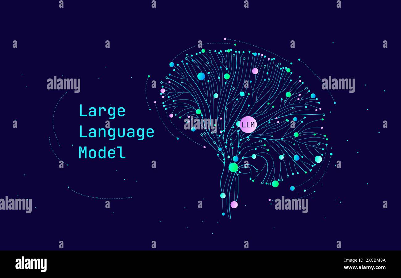 Abbildung des abstrakten Streams. Künstliche Intelligenz. Big Data, Technologie, Datenübertragung, Datenfluss, großes Sprachmodell, generative KI, LLM Stock Vektor