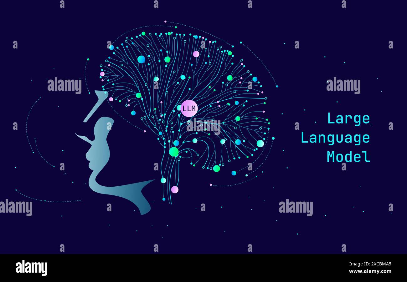 Abbildung des abstrakten Streams. Künstliche Intelligenz. Big Data, Technologie, Datenübertragung, Datenfluss, großes Sprachmodell, generative KI, LLM Stock Vektor