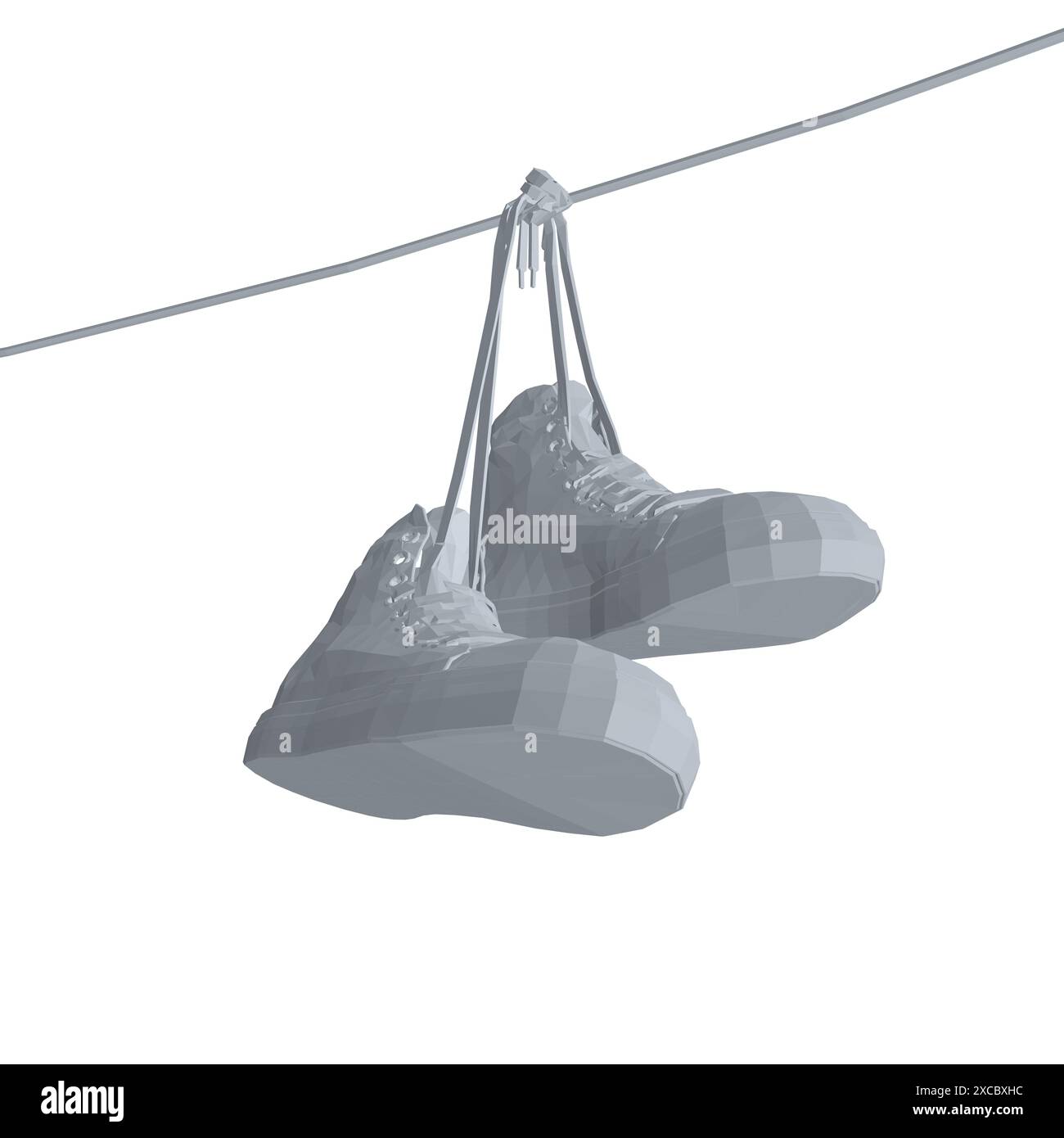 Polygonales Modell Sneakers hängen an einem Seil auf weißem Hintergrund. Vektorabbildung. 3D. Stock Vektor