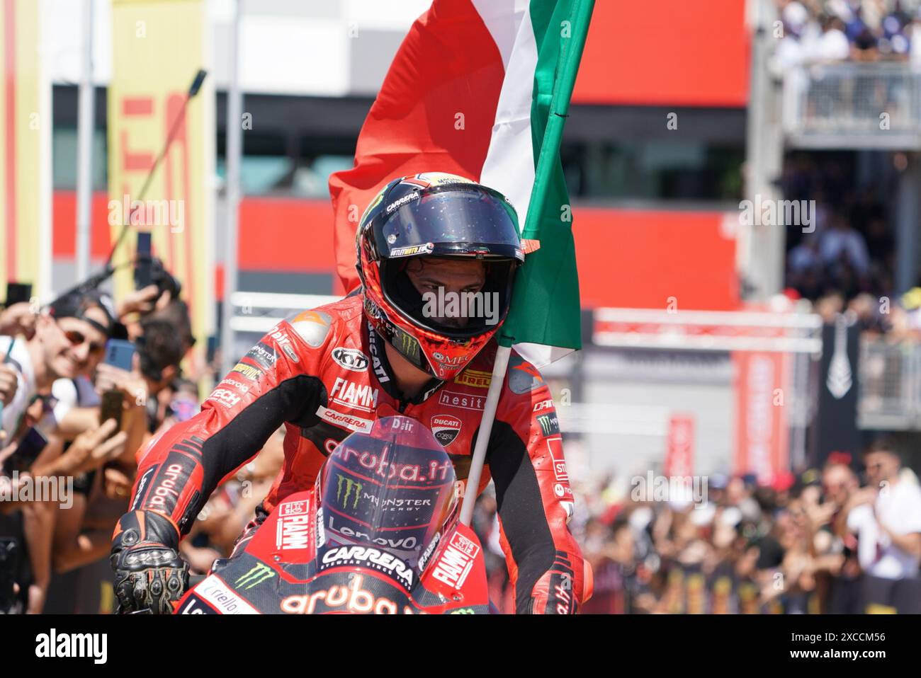 Ita. Juni 2024. Superpole Podium 11 BULEGA Nicolo Ducati Panigale V4R während der FIM Superbike Championship - italienische Runde Welt Superbikes Pirelli Emilia-Romagna Runde 14-16 Juli 2024 auf Misano Adriatico, Italien. (Foto: Fabio Averna/SIPA USA) Credit: SIPA USA/Alamy Live News Stockfoto