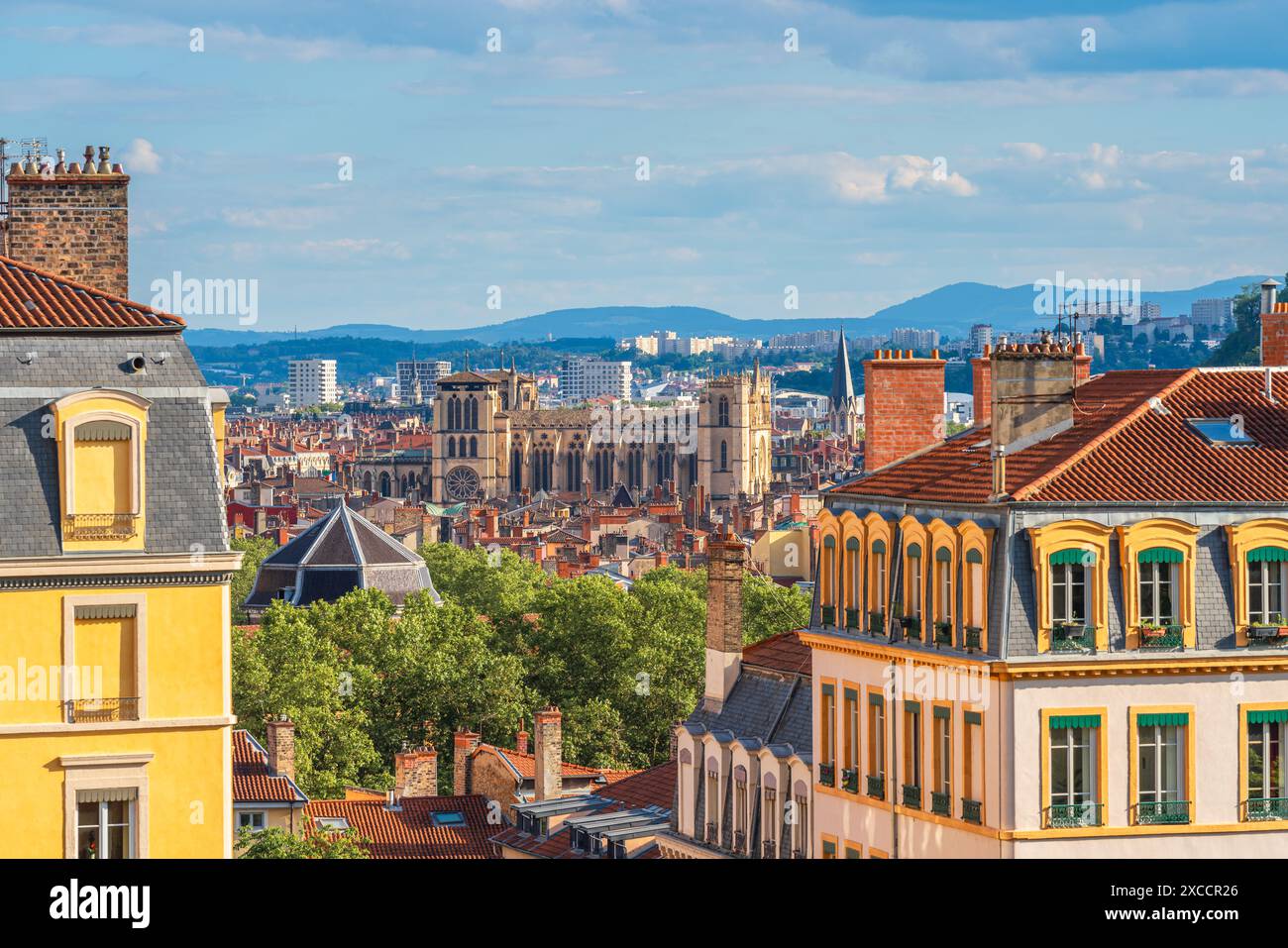 Blick auf die gotische Kathedrale von Lyon, Frankreich, im Vieux Lyon District Stockfoto