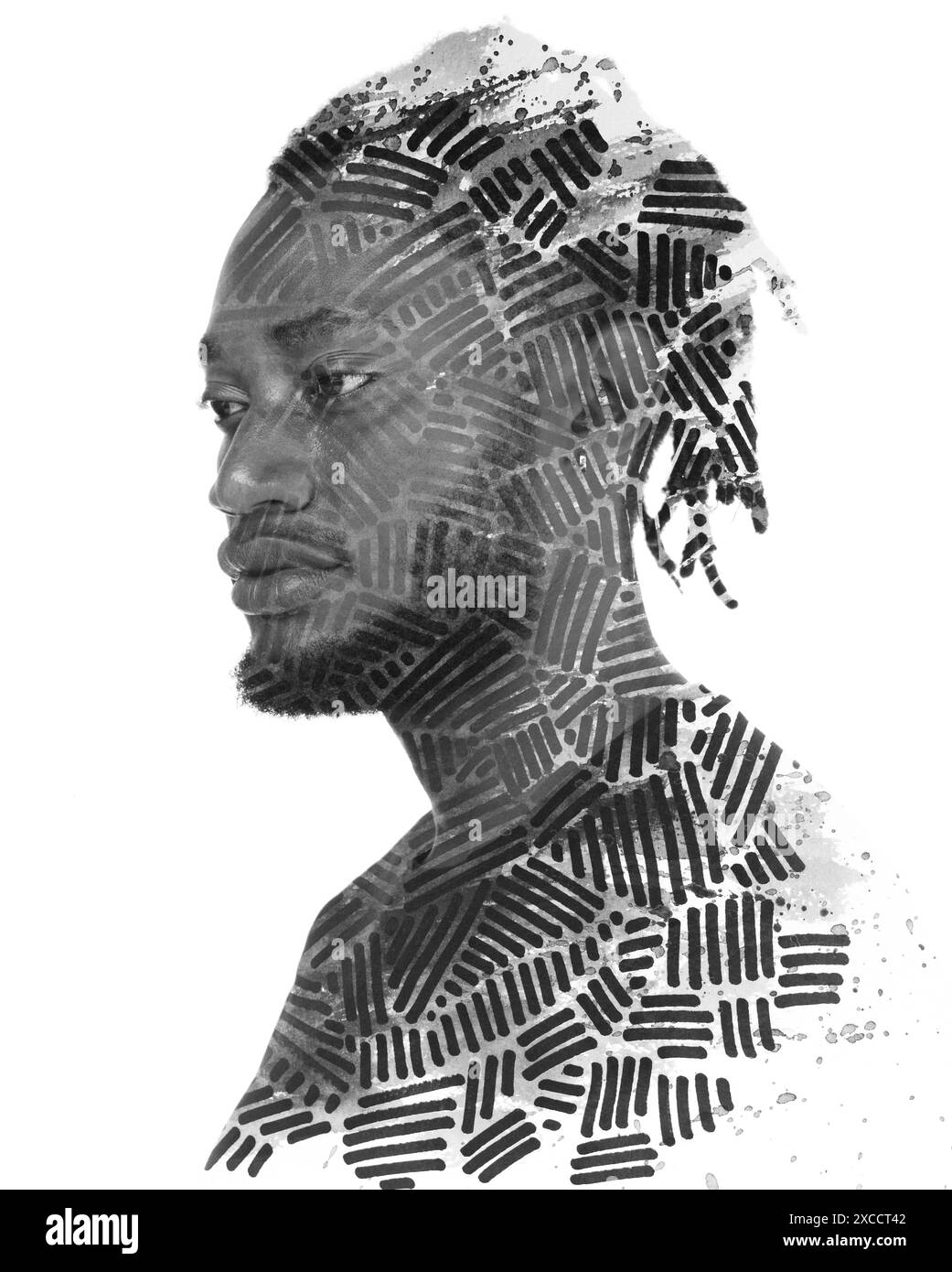 Ein grafisches Schwarz-weiß-Porträt eines afroamerikanischen Mannes Stockfoto